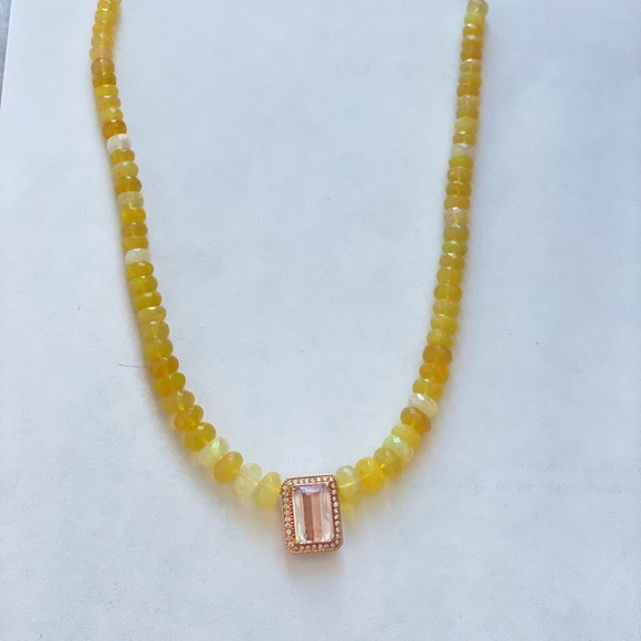 Jacquie Aiche Pave diamond and Kunzite center stone  rose-gold necklace. - Picture 10 of 16